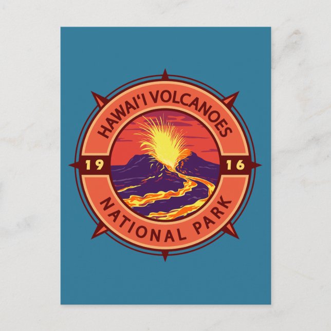 Hawaii Volcanoes National Park Retro Compass Postcard (Front)