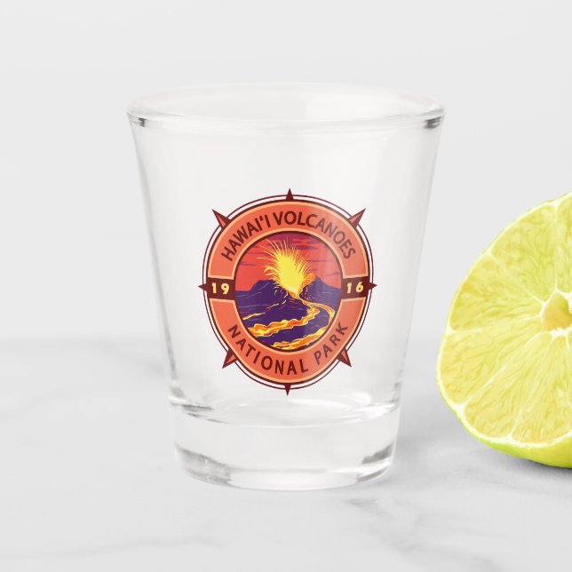 Hawaii Volcanoes National Park Retro Compass Shot Glass (Front)