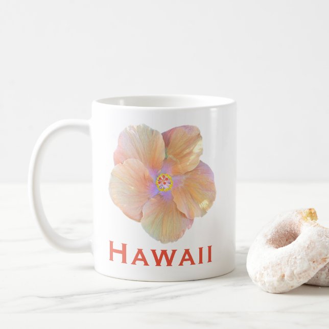 Hawaii Watercolor Hibiscus Flower Coffee Mug (With Donut)
