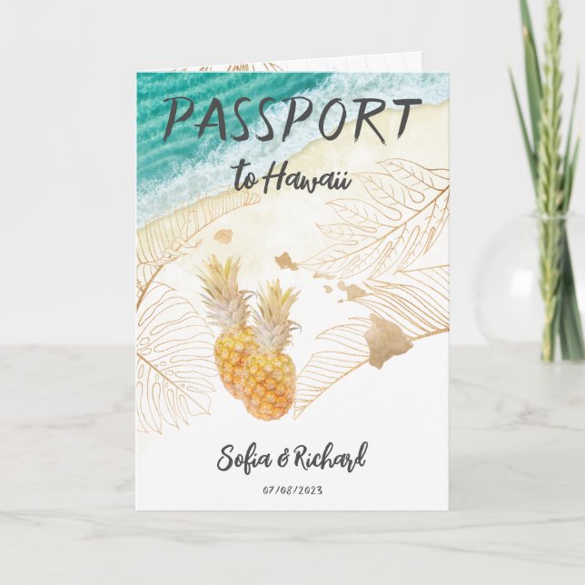 Hawaii Wedding Destination Passport World Modern Invitation (Front)