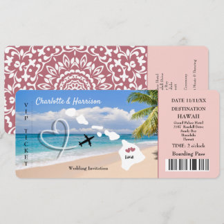 Hawaii Wedding Destination Ticket Pass Invitation