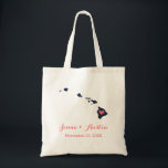 Hawaii Wedding Welcome Tote Bag<br><div class="desc">Welcome out of town wedding guests with a bag full of snacks and treats personalized with the state where you're getting married and the bride and groom's names and wedding date. Click Customize It to move the heart to show any city or location on the state map. Use the design...</div>