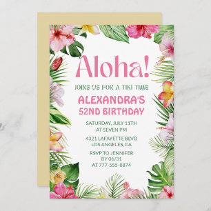 Hawaiian 52nd birthday invitation Tropical Floral