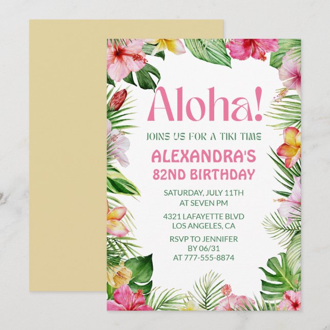 Hawaiian 82ème anniversaire invitation Flore tropi (Devant / Derrière)