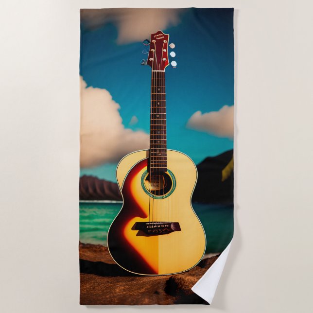 Hawaiian acoustic guitar Beach Towel (Front)