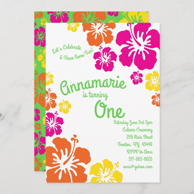 Hawaiian Aloha 1st Birthday Cute Invitations (Front/Back)