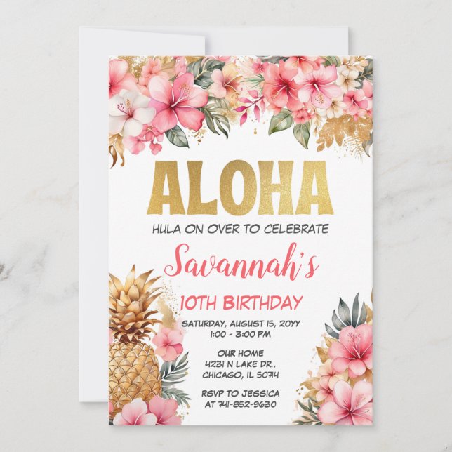 Hawaiian Aloha Birthday Party Invitation (Front)