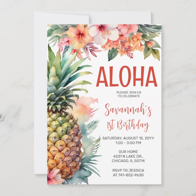 Hawaiian Aloha Birthday Party Invitation (Front)