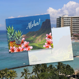 Hawaiian Aloha Flowers Pineapples and Mountains  Postcard