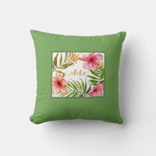 Hawaiian aloha green throw pillow