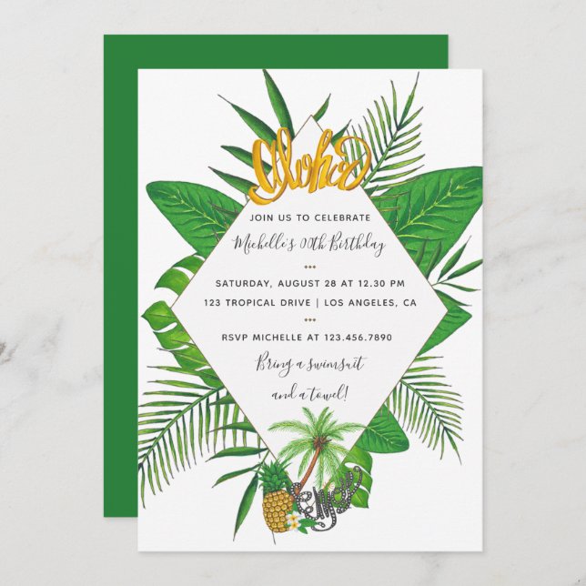 Hawaiian Aloha Luau Birthday Party Invitation (Front/Back)