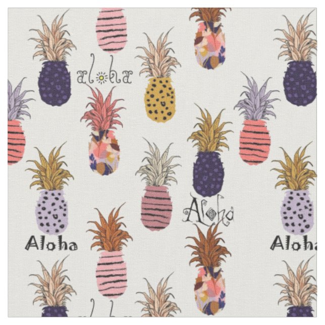 Hawaiian Aloha Pineapples Pattern Fabric (Close Up)