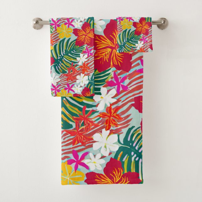 Hawaiian Aloha print Tropical Pattern Bath Towel Set (Insitu)