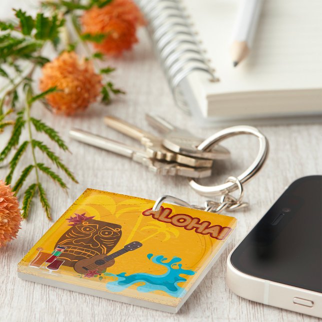 Hawaiian Aloha Tiki Bar Retro Luau Party  Keychain (Creator Uploaded)