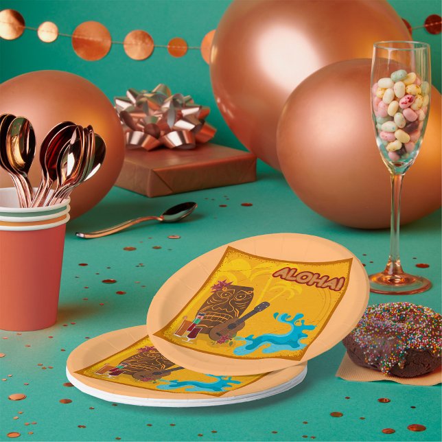Hawaiian Aloha Tiki Bar Retro Luau Party  Paper Plate (Creator Uploaded)