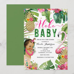 Hawaiian Aloha Tropical Baby Girl Vintage Shower Invitation