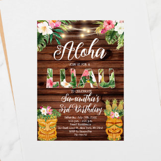 Hawaiian Aloha Tropical Birthday Luau Party Invitation