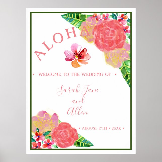 Hawaiian Aloha Wedding Welcome Poster (Front)