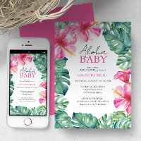 Hawaiian Baby Shower Invitations Tropical Flowers