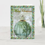 Hawaiian Beach Christmas Card<br><div class="desc">A perfect card for tropical enthusiasts. Recipients will certainly this beautiful beach scene magnified within an ornament. The garland trim enhances the perfect Hawaiian beach! Customize the card by the inside text and adding your own or just add your signatures and your done. Happy Holidays!</div>