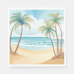 Hawaiian Beach Palm Tree Tropical Watercolor Napkin