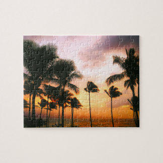 Hawaiian Beach Palm Trees Sunset - Hawaii Travel Jigsaw Puzzle