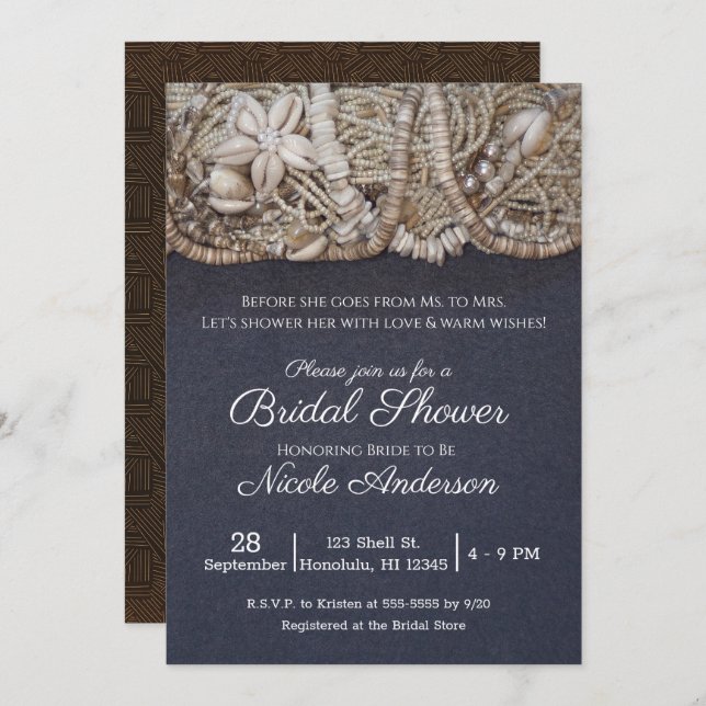 Hawaiian Beach Puka Sea Shells Bridal Shower Invitation (Front/Back)