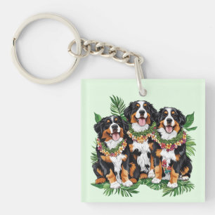 Hawaiian Bernese Mountain Dogs Flower Lei Keychain