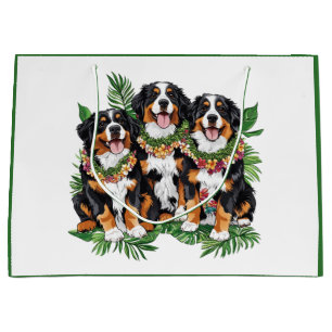 Hawaiian Bernese Mountain Dogs Flower Lei Large Gift Bag