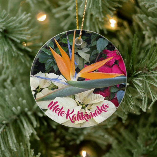 Hawaiian Bird of Paradise Floral Holiday Ceramic Ornament (Tree)