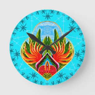 Hawaiian Birds of Paradise (Blue) Round Clock