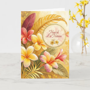 Hawaiian Birthday Yellow Plumeria Flowers Card