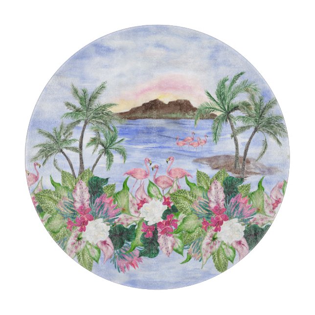 Hawaiian Bliss: Tropical Watercolor Pattern Cutting Board (Front)