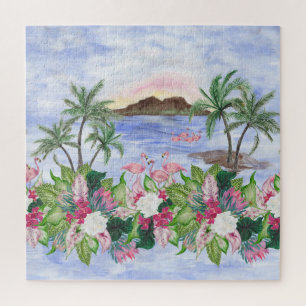 Hawaiian Bliss: Tropical Watercolor Pattern Jigsaw Puzzle