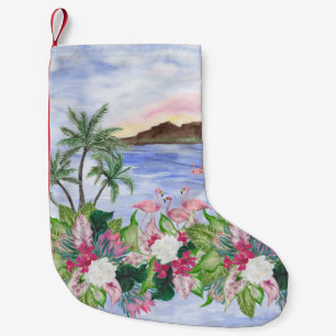 Hawaiian Bliss: Tropical Watercolor Pattern Small Christmas Stocking