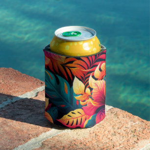 Hawaiian blossom bright floral tropical pattern can cooler