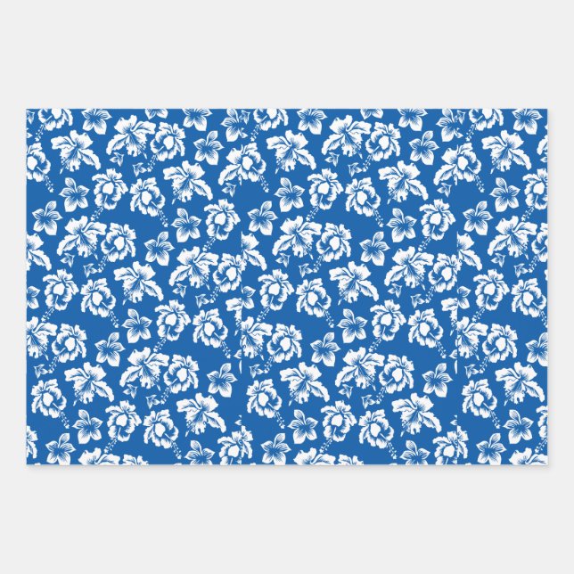 Hawaiian Blue Hibiscus Wrapping Paper Sheet (Front)