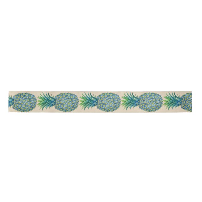 Hawaiian Blue Tropical Pineapples Ribbon Satin Ribbon (Front)