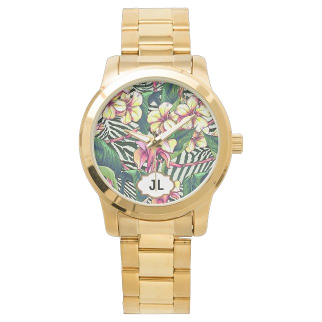 Hawaiian Bold Plumeria Bright Floral Personalized Watch (Front)