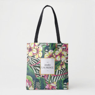 Hawaiian Bold Plumeria Floral Personalized Tote Bag