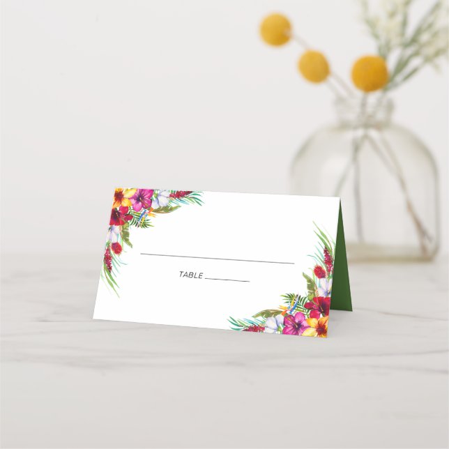 Hawaiian Bright Tropical Floral Wedding Place Card (Front)