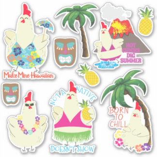 Hawaiian chickens summer tropical vacation sticker