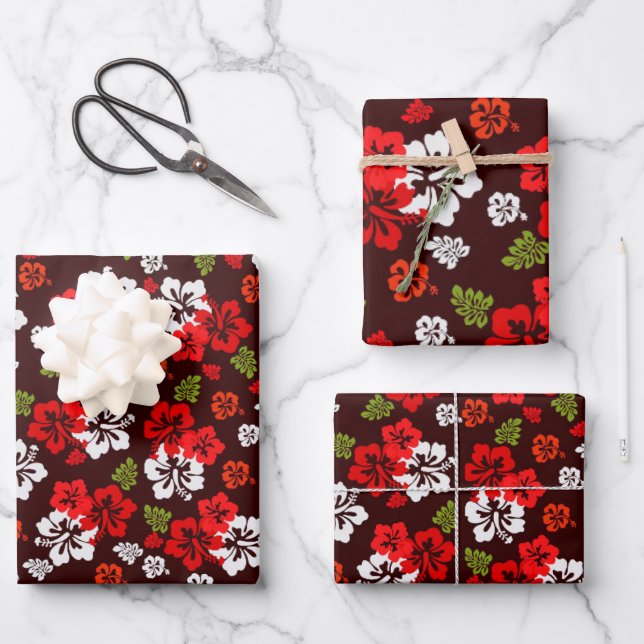 Hawaiian Christmas Hibiscus Wrapping Paper (Front)