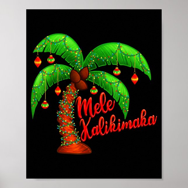 Hawaiian Christmas Mele Kalikimaka Coconut Tree  Poster (Front)