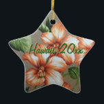 Hawaiian Christmas Ornament<br><div class="desc">Personalized vintage Hawaiian print ornament and customize with your names and anniversary or honeymoon date.  Pretty hibiscus floral print in soft coral and green tropic colours on sandy beige background.</div>