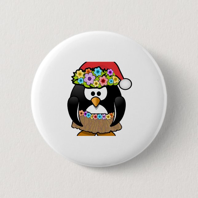 Hawaiian Christmas Penguin 2 Inch Round Button (Front)