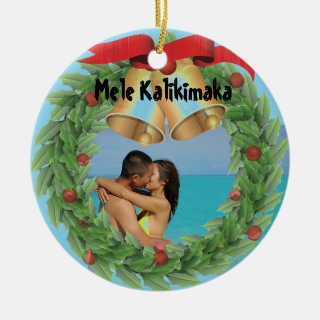 Hawaiian Christmas Photo Ceramic Ornament (Front)
