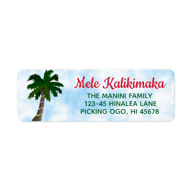 Hawaiian Christmas Return Address Labels Palm Tree (Front)