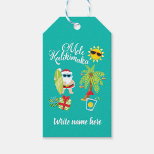 Hawaiian Christmas. Santa Claus  Mele Kalikimaka. Gift Tags