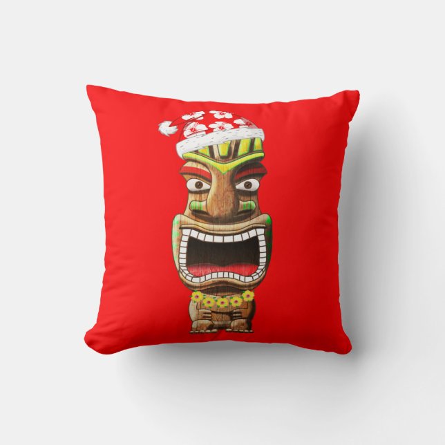 Hawaiian Christmas Santa Tiki Throw Pillow (Front)